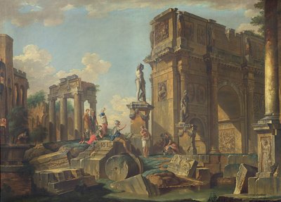 Een Architectonische Capriccio met de Boog van Constantijn door Giovanni Paolo Pannini